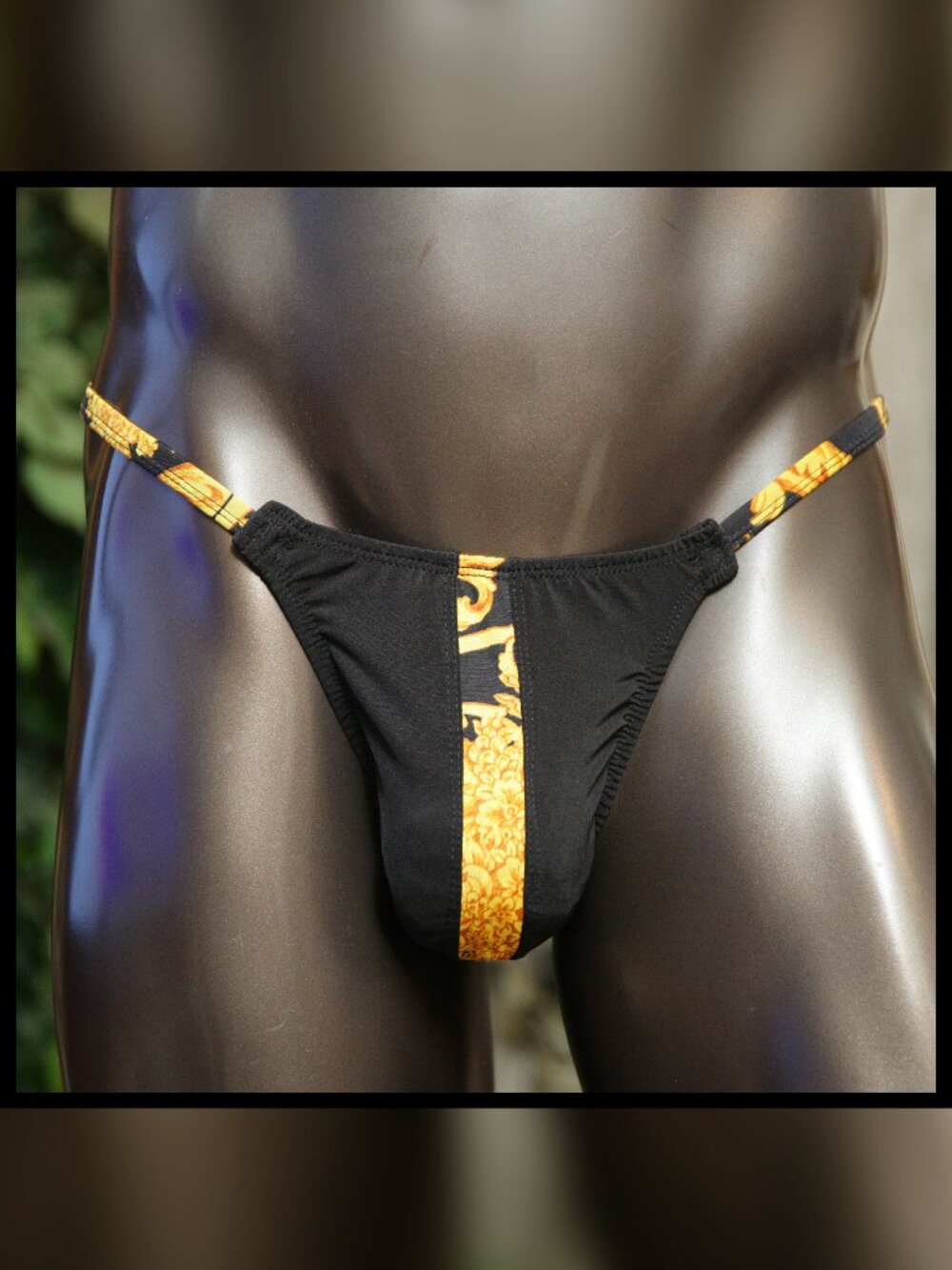 Mens Black Thong with Covered Elastic Sides Handmade